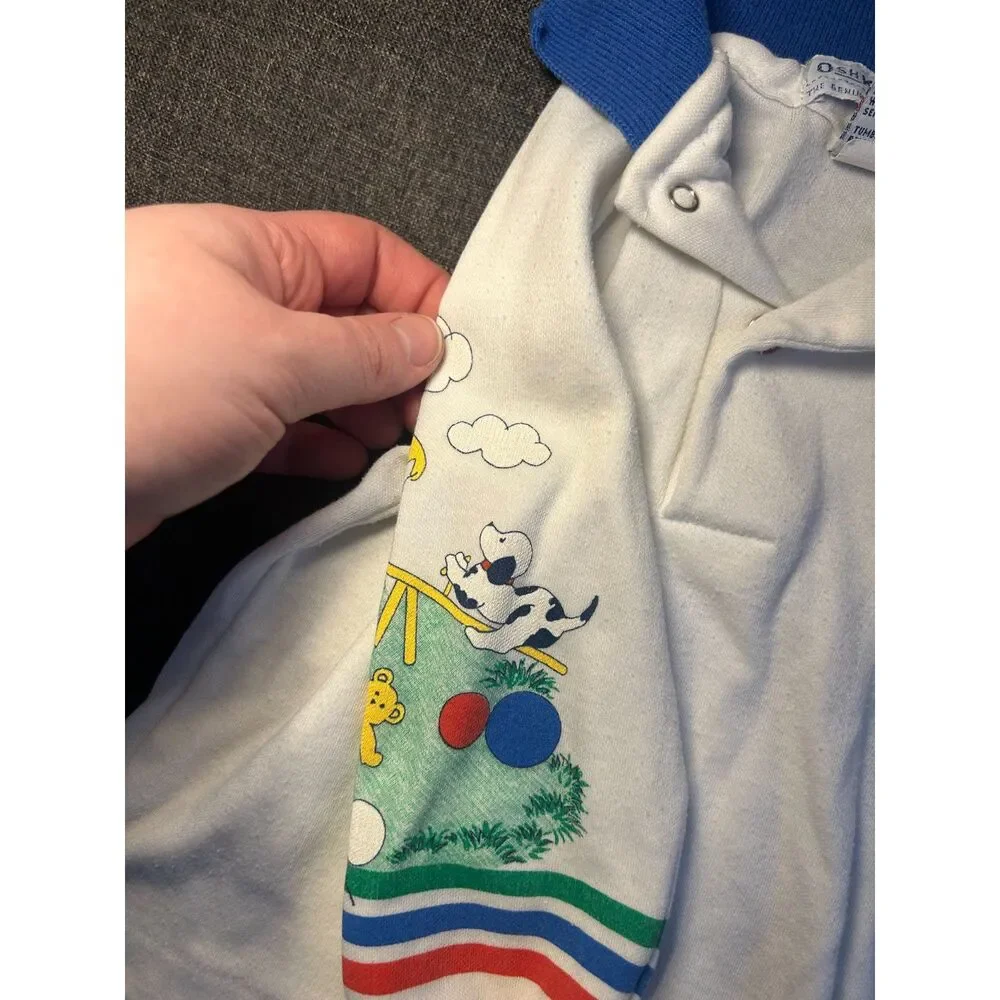 VTG OshKosh B'Gosh Baby Polo Shirt 18 Months Long Sleeve 90s Playground Dog USA